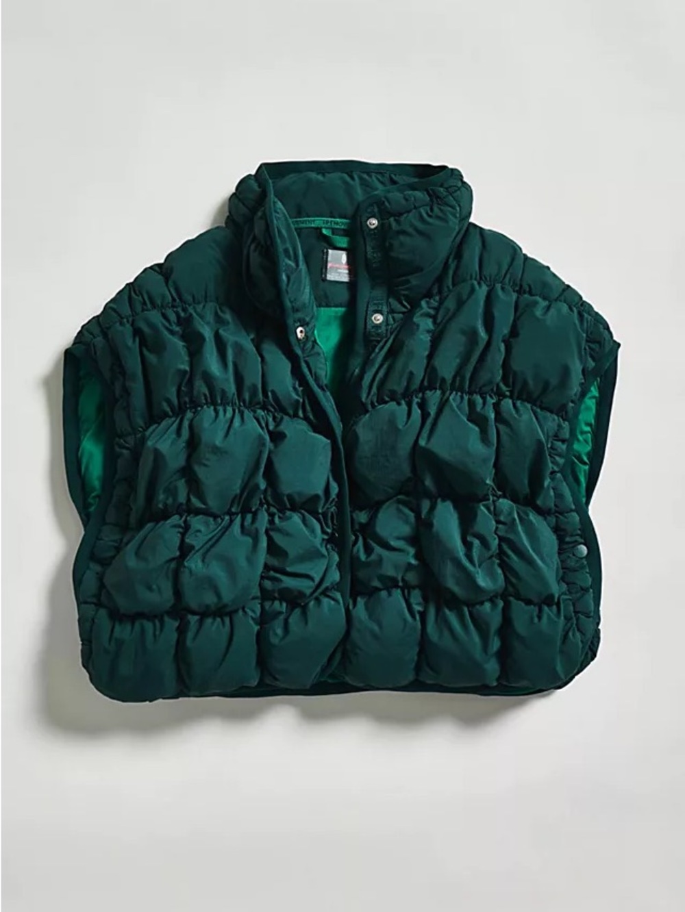 FP movement wind cheater quilted crop wrap vest green one size NWT
